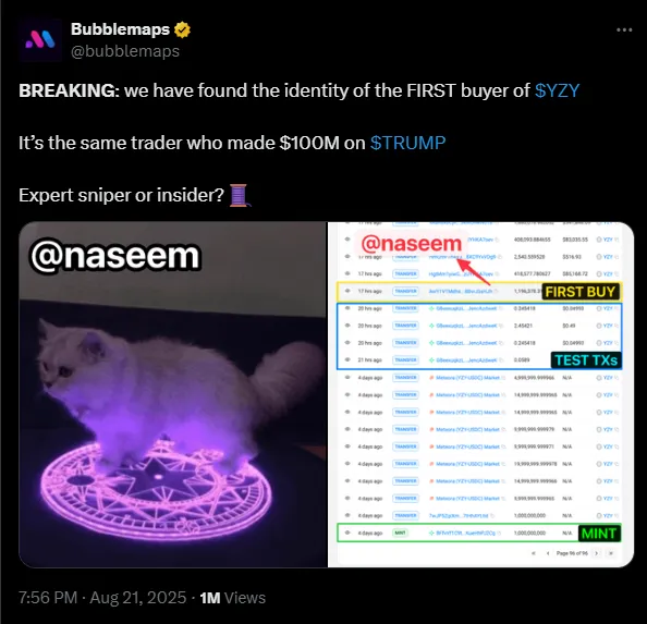 Der YZY-Token hat wahrscheinlich die Volumenspitze auf Solana ausgelöst | Quelle: X