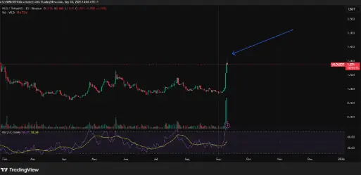 Worldcoin stieg innerhalb weniger Stunden um ein Vielfaches an | Quelle: TradingView